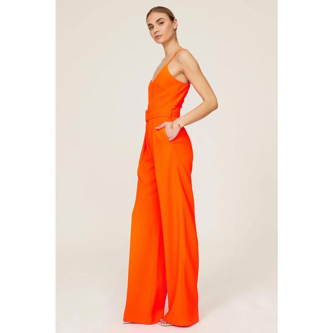 Black Halo Orange Crepe Evie Jumpsuit Size 14 With Fabric Snags And Missing Belt